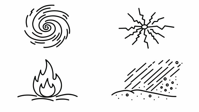 Weather icons storm fire whirlwind rain.