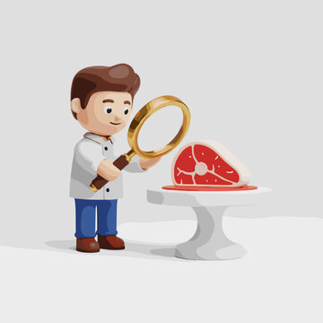 Chef inspecting meat 3 d render illustration for culinary and food safety