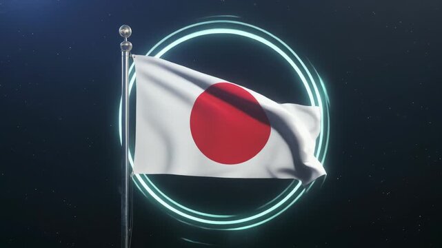 光輪に包まれ浮かび上がる幻想的な日本国旗