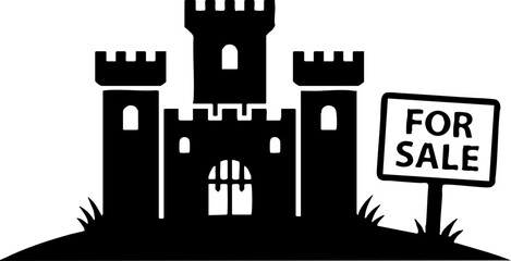 Obraz premium Medieval Castle for Sale Silhouette Icon on White Background