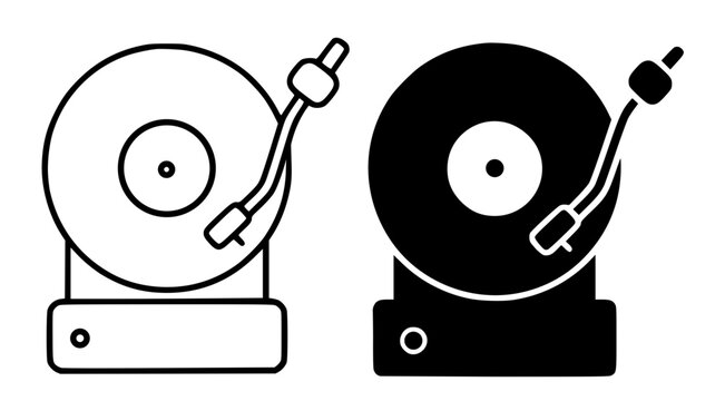 Record player minimalist illustration, outline and silhouette icon