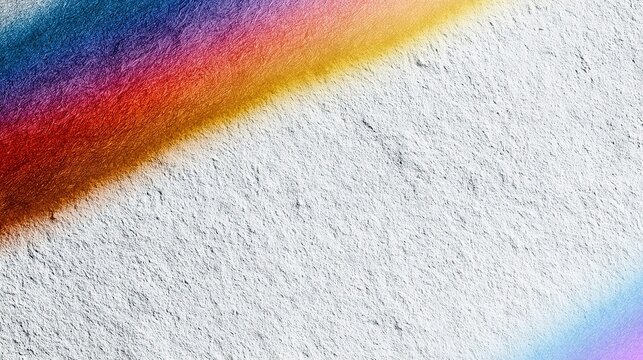 Abstract backdrop with rough white grainy texture and diagonal rainbow‑hued gradient band stretching upper left across top, blue‑purple soft glow gradient at bottom right, ideal for graphic design