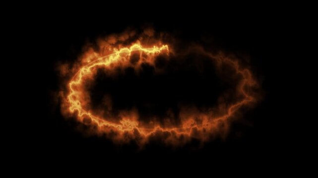 Energetic fiery oval ring motion graphic effect animated background.