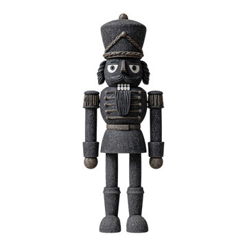 Detailed black cartoon nutcracker figurine with stern expression