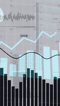 Vertical video: ANALYSING label appearing HUD bars rising lines waving ring rotating to show trends