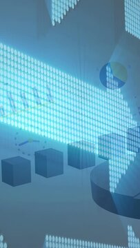 Vertical video: Light band sweeping, dotted arrow pulsing, showing bars pie base to show data