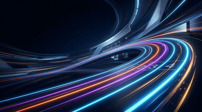 Dynamic abstract light trails representing high-speed data flow and future digital connectivity, illustrating modern technology and internet communication concepts