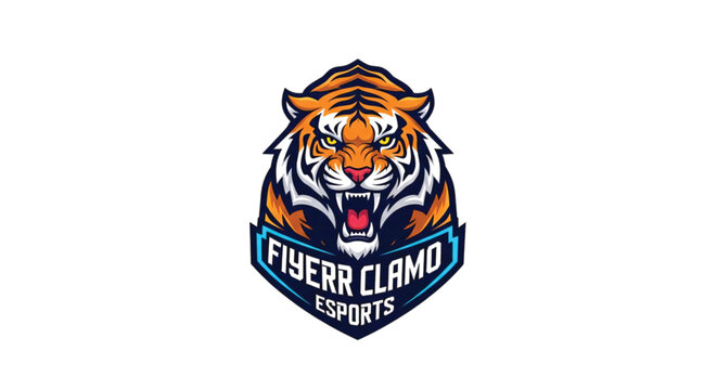 Dynamic esports team logo design featuring a fierce tiger head emblem, embodying strength and competitive spirit for online gaming and championships