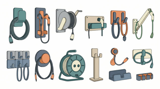 Vehicle Charging Accessory and Cable Management Vector Illustration