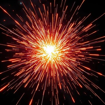 Explosive sparks radiate outward from a central burst, light show, universe