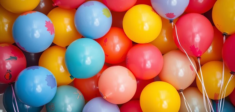 Close-up of vibrant, painted balloons forming an abstract background,  event,  texture background