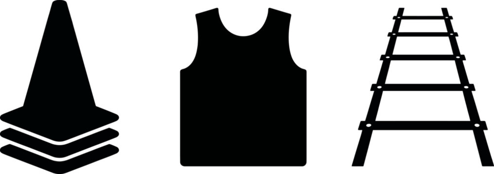 Soccer Training Equipment Solid Black Color Vector Icons