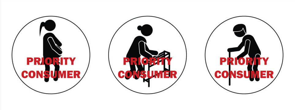 customer service priority icon in a circle, public service information symbol, illustration of priority for pregnant women and the elderly in a circle, editable and isolated