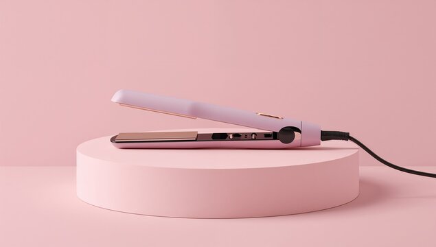 The Hair straightener on pink background.