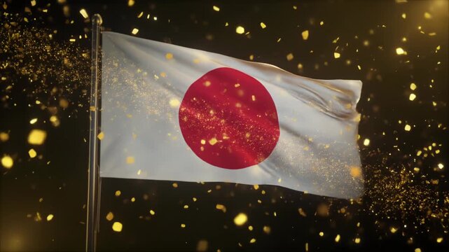 金色の光が舞う荘厳な日本国旗