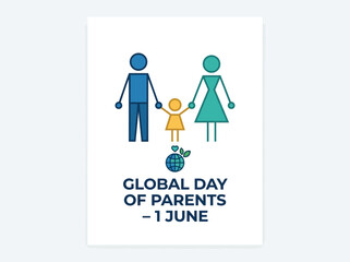 Fototapeta premium Global Day of Parents Poster with Line Art Family and Earth Globe Icon
