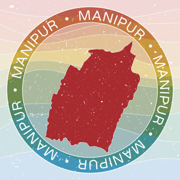 Vintage Manipur, India Round Logo. Distressed wave stripes State badge with grunge scratch texture. Manipur, India Retro Map Emblem. Vector Illustration.