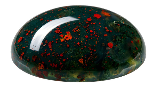 Polished african bloodstone heliotrope cabochon isolated PNG transparent background

