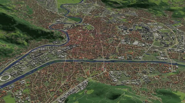 3D looped animation of city - Grenoble France