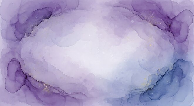 Soft purple watercolor background with white center and leafy edges