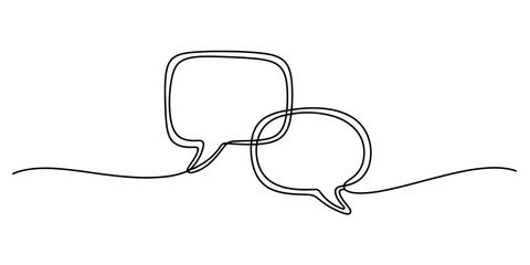 Fototapeta premium Continuous single line drawing of two speech bubbles isolated on white background, Vector