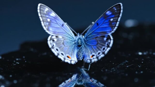 Blue butterfly with detailed wings emphasizing fluid motion and vibrant color palettes