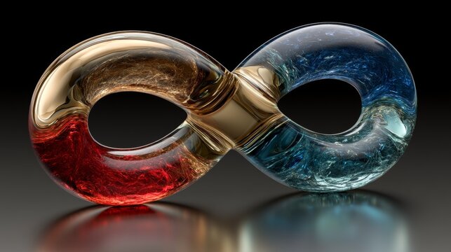 Abstract Infinity Loop Symbol Connecting Red and Blue Glass