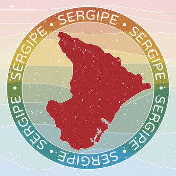 Vintage Sergipe, Brazil Round Logo. Distressed wave stripes State badge with grunge scratch texture. Sergipe, Brazil Retro Map Emblem. Vector Illustration.