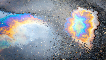 Naklejka premium Realistic Iridescent Oil Spill on Asphalt Surface