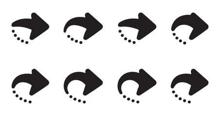 Fototapeta premium Set of eight black vector share arrow icons with dots, various designs indicating social media sharing.