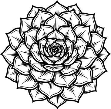 Black succulent plant illustration, white background, modern minimalist design, botanical art, floral pattern, decorative element, simple elegant style