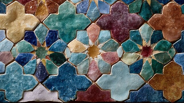 Intricate Mediterranean mosaic tile pattern background with geometric floral design