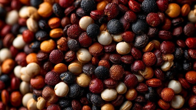 Macro View of Colorful Mixed Seeds and Spices Texture Background