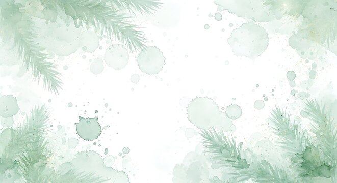 Soft green watercolor background with leafy texture and white space