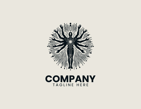 Multi-armed celestial humanoid silhouette spiritual black vector logo