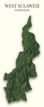 West Sulawesi, Indonesia Relief Map. Hillshaded physical map. Shaded Terrain illustration of West Sulawesi, Indonesia. Elements of this image derrived from NASA imagery and SRTM dataset.