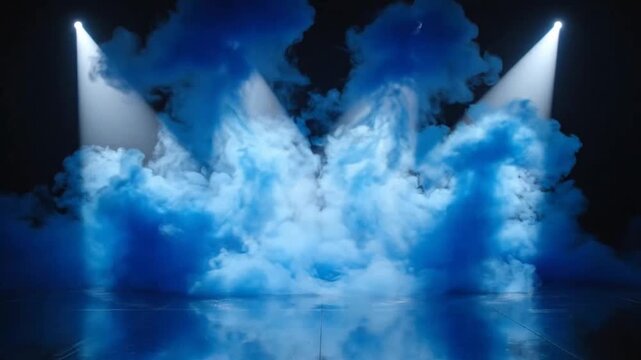 Blue smoke under spotlights ideal for sleek commercial backgrounds and title sequences