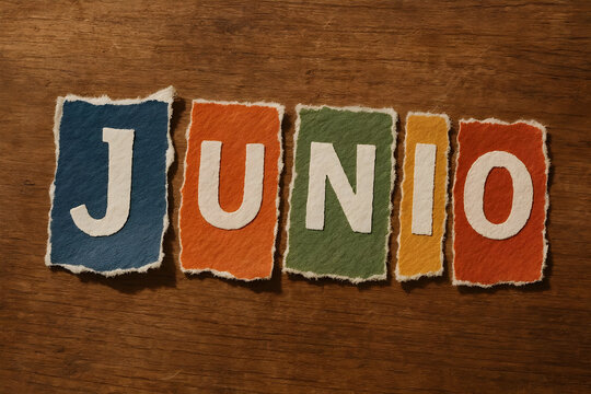 Texto deJunio hecho con letras de papel rasgado