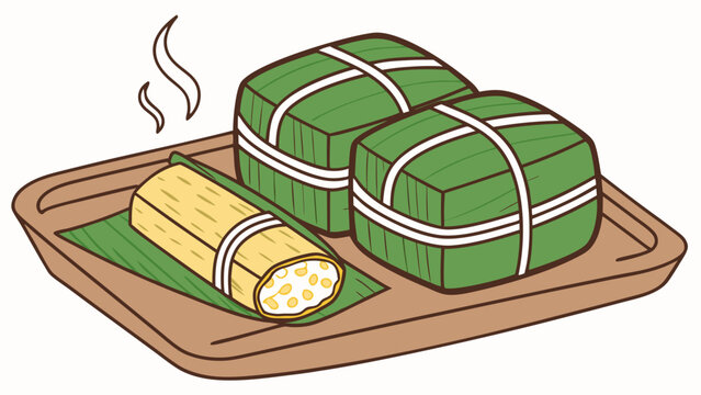 Traditional Indonesian Burasa Rice Cakes Wrapped in Banana Leaf Vector