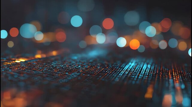 Abstract glowing grid with bokeh effect