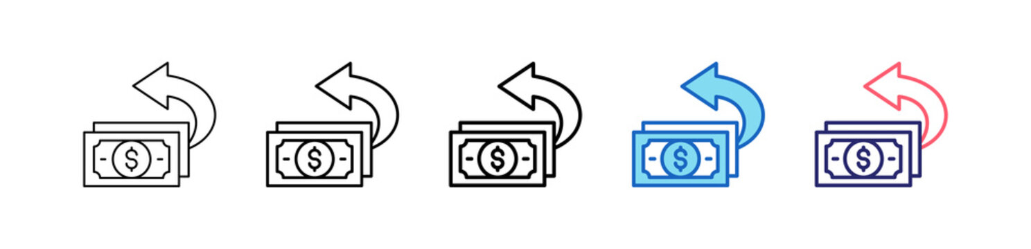 Cashback Icon In 5 Different Styles Set Collection.   