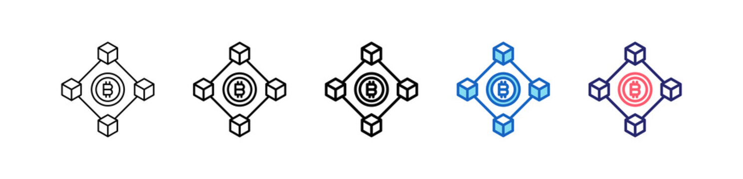 Blockchain Icon In 5 Different Styles Set Collection.   