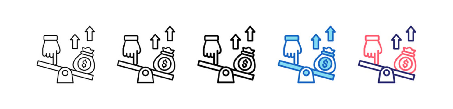 Leverage Icon In 5 Different Styles Set Collection.   