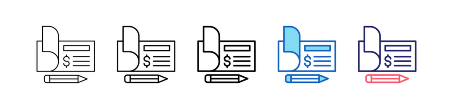 Checkbook Icon In 5 Different Styles Set Collection.   