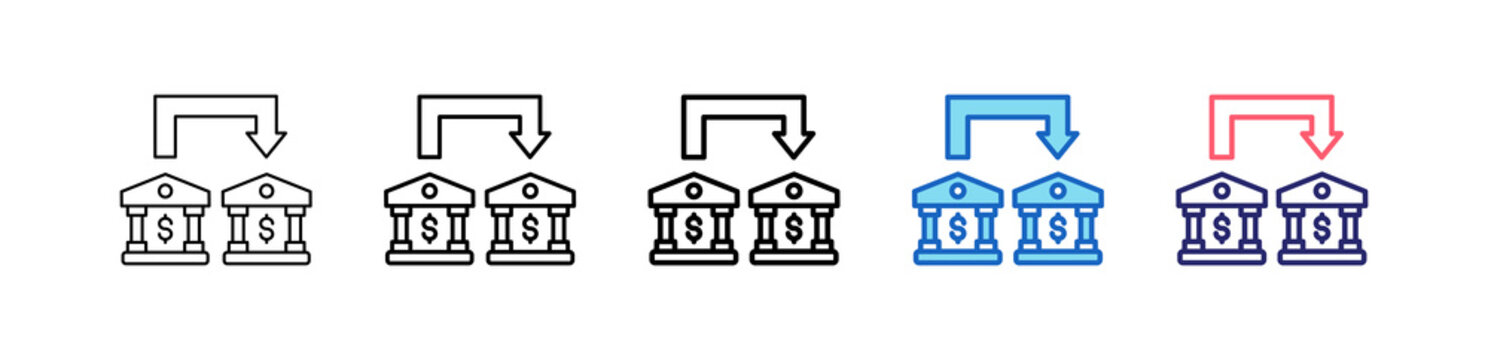 Bank Transfer Icon In 5 Different Styles Set Collection.   