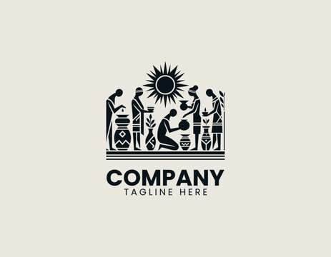 Tribal people silhouette cultural vector illustration on white background