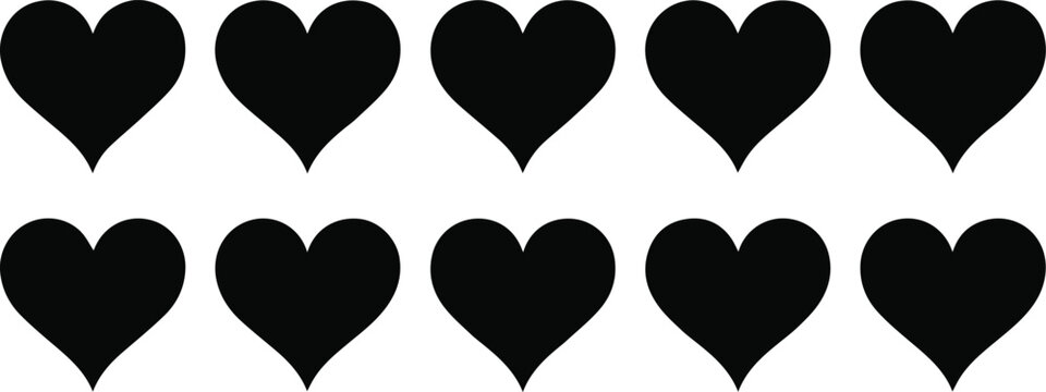 Ten heart icons in two rows for counting activities