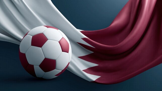 Soccer ball and flowing flag representing an international football tournament.