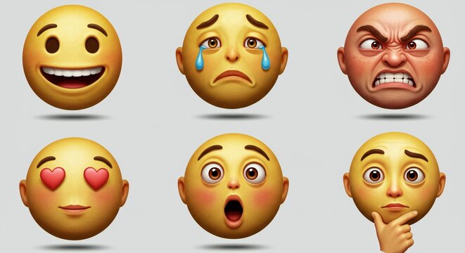 Emotions Displayed on Various Cartoon Faces with Diverse Reactions
