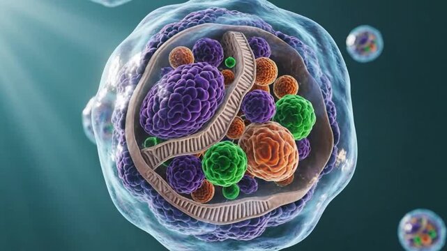 Cellular structure with organelles symbolizing advanced medical research and clinical care
